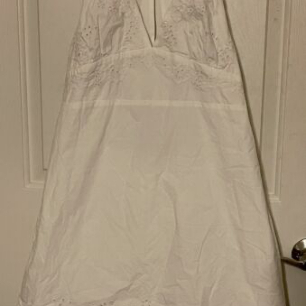NEW Zara Embroidered Eyelet Sleeveless Halter Neck Fitted A Line Mini Dress XL